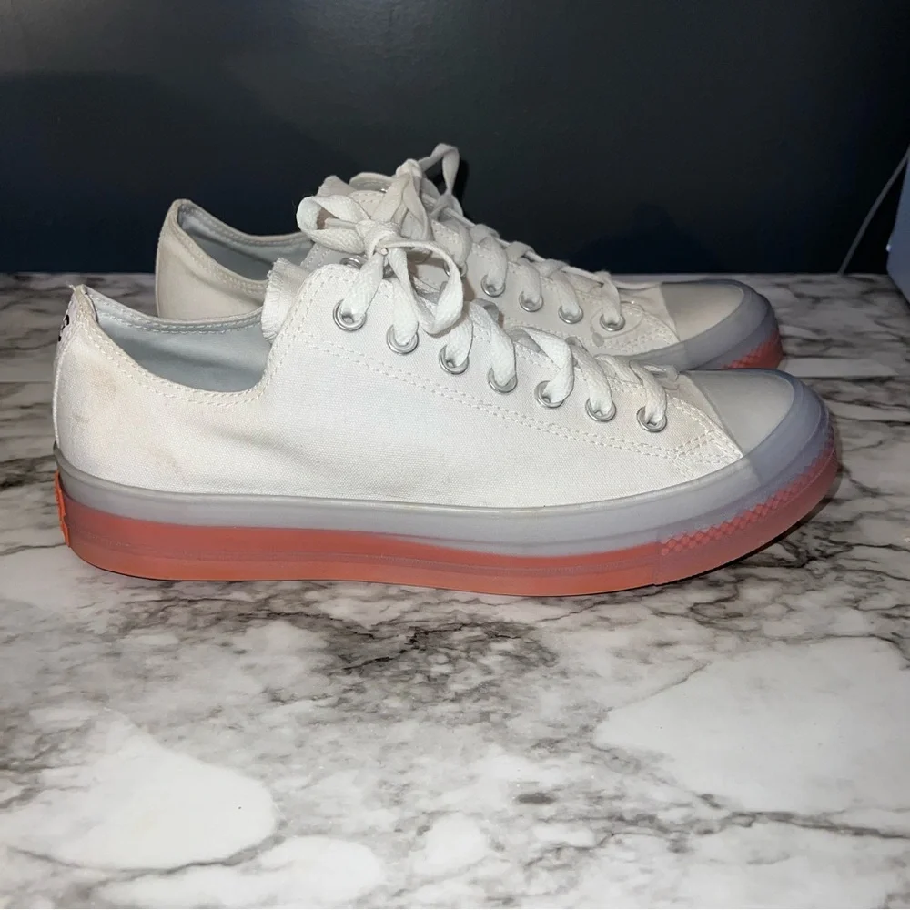 Converse White Low Top Sneakers with Pink Gradient Sole